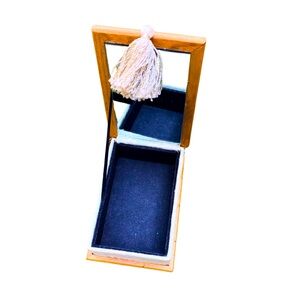 Vintage Mint Green Tapestry Jewelry/Prayer Box w/ Tassel, Wood Trim & Brass Feet